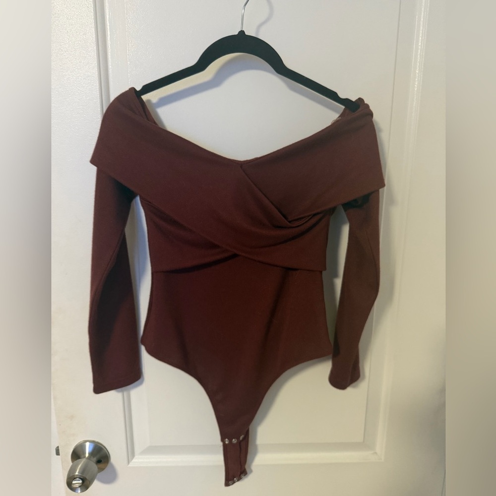 Revolve Capulet Off-Shoulder Wrap Bodysuit - Grape (size Small)